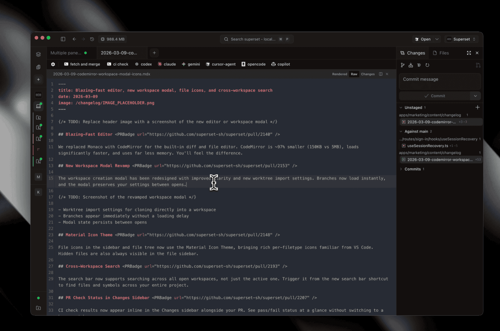 The built-in editor