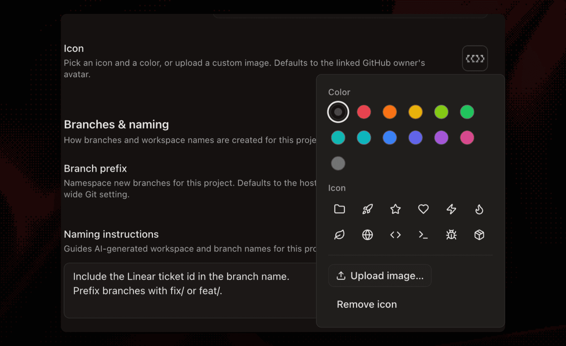 The project icon and color picker