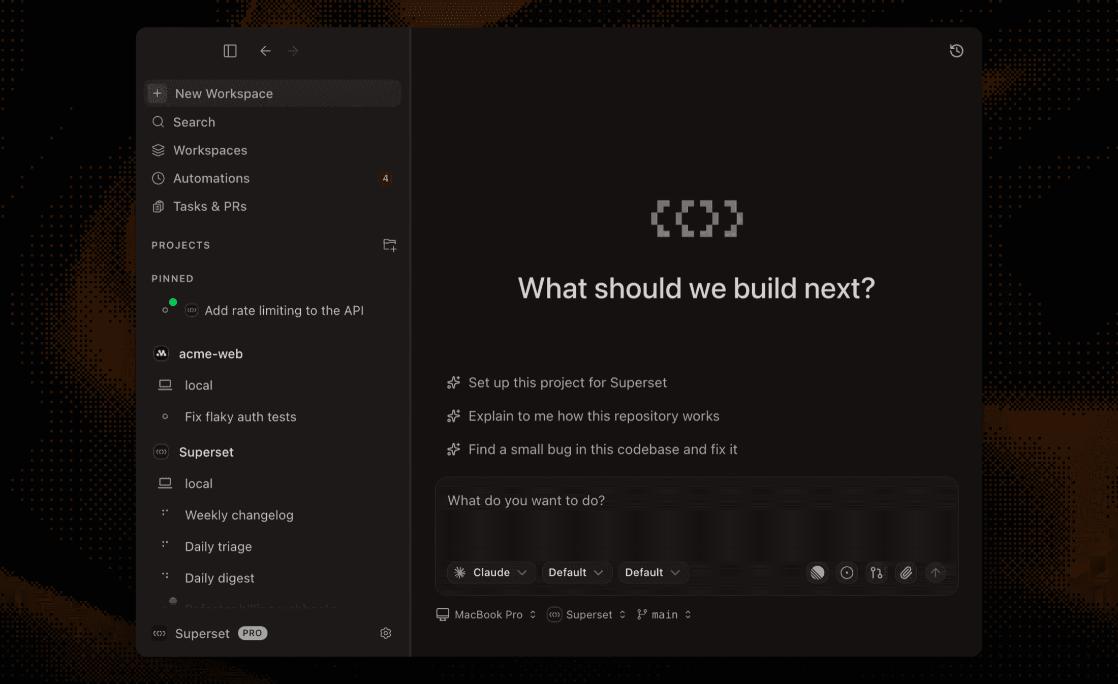 The Orca home screen: describe a task, pick an agent, go