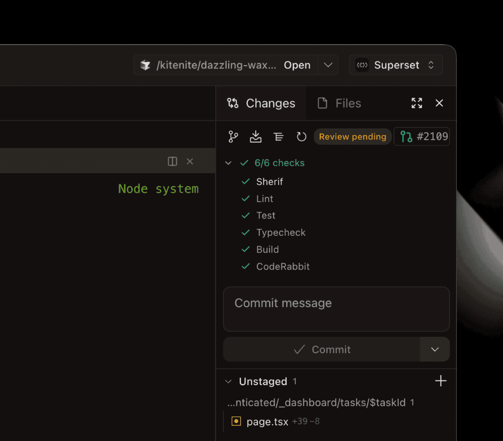 PR checks and changes in the diff viewer