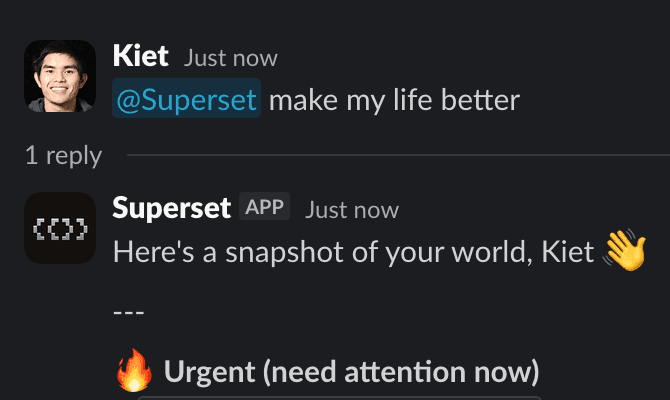 The Orca Slack bot spinning up a workspace and reporting back in-thread